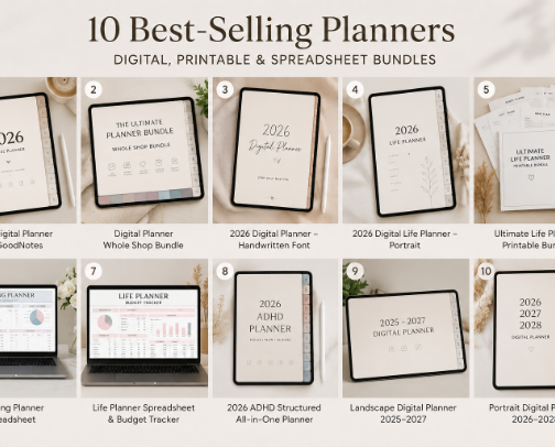 Best-Selling Digital Planners for 2026 | ADHD, Budget, Wedding & Life Planning Templates cover photo collage