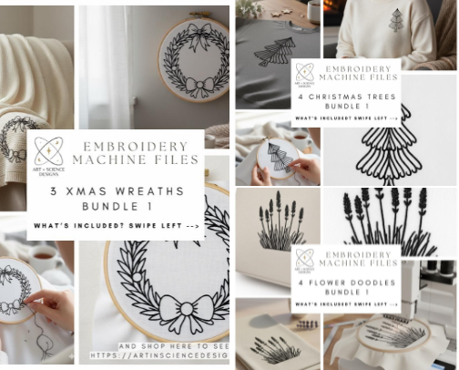 Simple Hand or Machine Embroidery Digital Downloads on Etsy cover photo collage