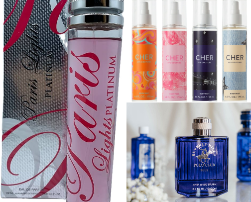 Body sprays and perfume cover photo collage