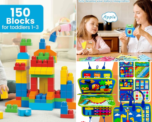 Toddler development toys cover photo collage