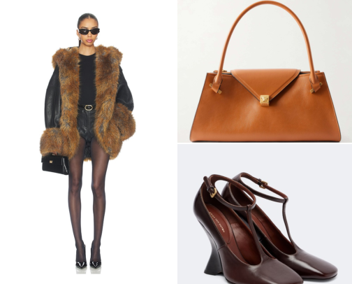Total Brown Outfits: Chocolate Suede and Bags Organic Wool Coats cover photo collage