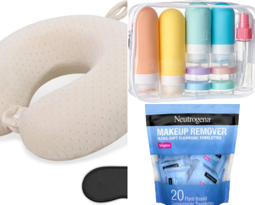 essential travel items from amazon✈️ cover photo collage