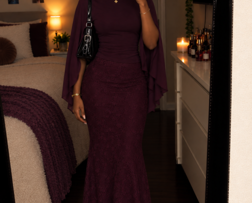 Elegant Burgundy Lace Skirt Outfit | Classy Fall & Date Night Style cover photo collage