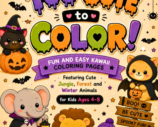 Cute Kawaii Coloring Book cover photo collage