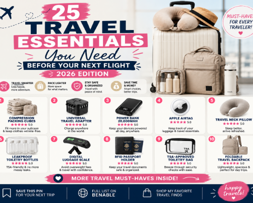✈️ 25 Best Travel Essentials for Every Flight in 2026 🔥 cover photo collage