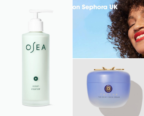 "Clean Skincare for all Skin types(hyperallegic inclusive)" featuring Sephora,Tatcha, Paula’s Choice, SkinStore. cover photo collage