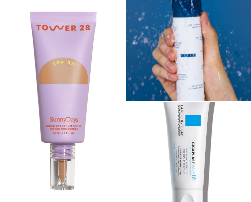 My favorite beauty recs for dry sensitive skin/tretinoin/tazarotene skin ✨ cover photo collage