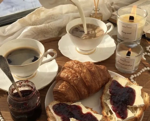 the warm, cozy scent of cracked vanilla beans folded into flaky, buttery croissants cover photo collage