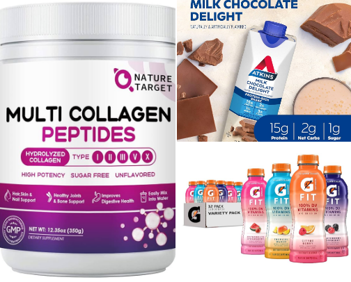 Vitamins, protein shakes, healthier me cover photo collage