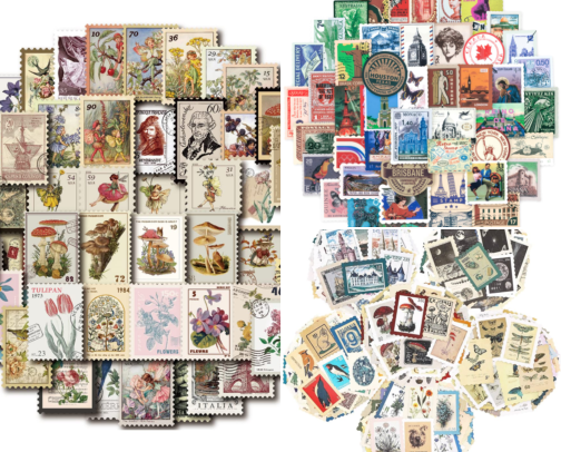 Get Free - Vintage Postage Stamp Stickers for Scrapbook, 100 Pcs Deco Paper Stickers for Bullet Journal,Botanical Fairy Sticker for Junk Journal, DIY Crafts,Collage Album (Stamp-Like) cover photo collage