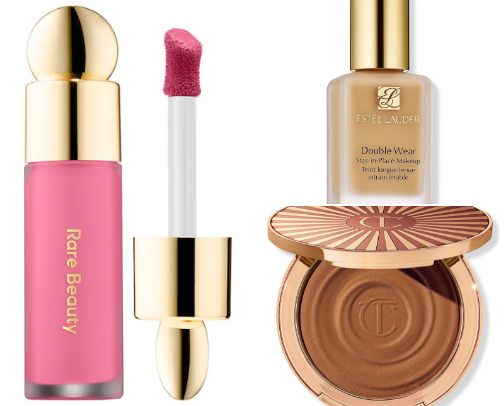 Full face makeup products cover photo collage