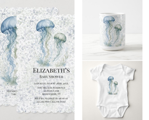 Dusty Blue Jellyfish Boy Baby Shower cover photo collage