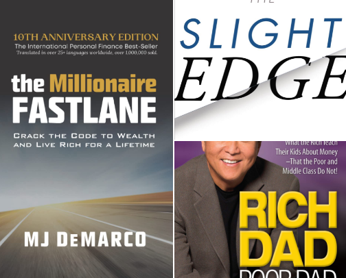 Level Up: Books That Build Wealth, Wisdom & Winning Habits cover photo collage