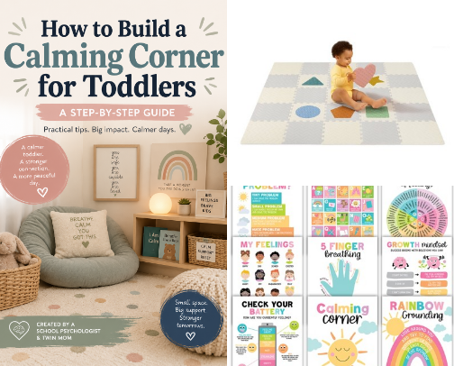 How to Build a Calming Corner for Toddlers: A Step-by-Step Guide- Created By a School Psychologist & Twin Mom cover photo collage