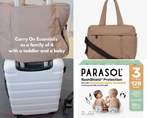 Your “never-check” Travel Carry On List for traveling with kids!✈️ cover photo collage