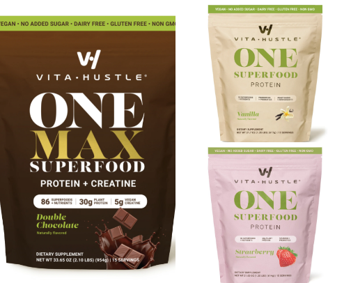 VitaHustle ONE Superfood Protein + Greens cover photo collage