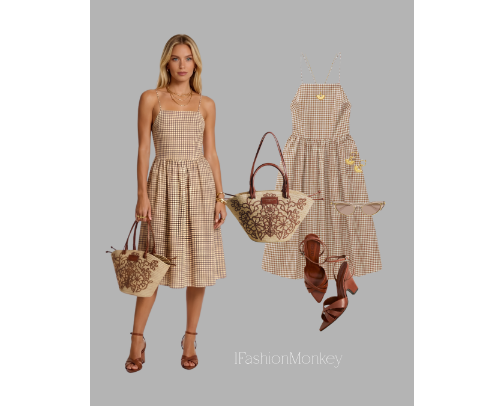 OOTD #937 WOMEN'S FASHION BROWN GINGHAM SUNDRESS BY AND OTHER STORIES cover photo collage
