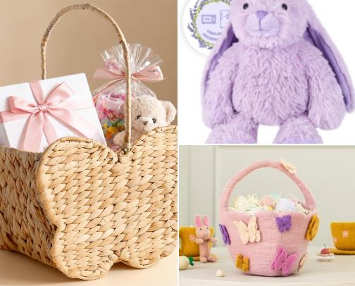Easter basket ideas 🥕🌼🐰💜💐 cover photo collage
