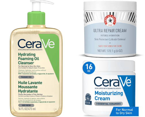 Skincare must haves for DRY skin cover photo collage