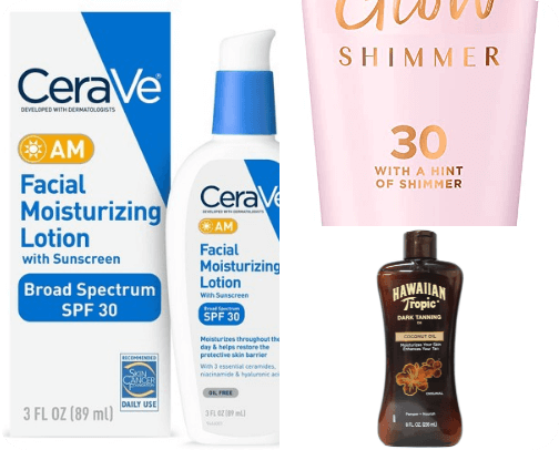 sunscreens and tanning oil cover photo collage