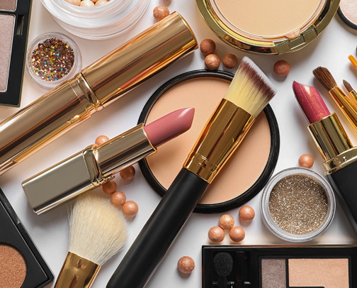 Makeup products cover photo collage