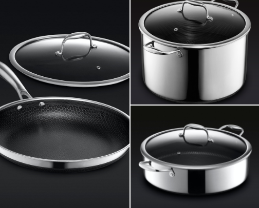Gordon Ramsay uses HexClad at home:
"HexClad stands up to my demands at home and in the studio. Not only are they beautiful pans, but their hybrid technology cooks to absolute, utter perfection.” cover photo collage