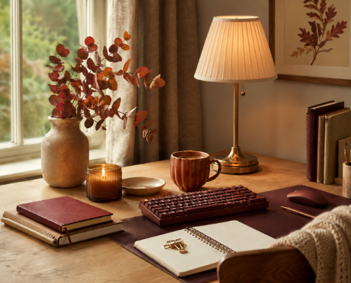 The Cosy Autumn Desk Edit 🍂 cover photo collage