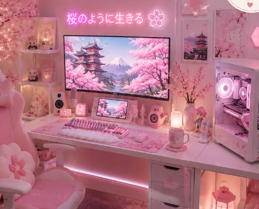 Sakura Gaming Room Setup | Pink & White Gaming Aesthetic 🌸🎮 cover photo collage