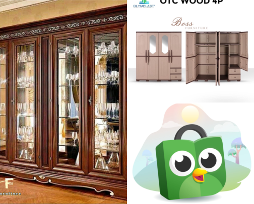Lemari Pajangan Kaca Pintu 4 Full Kayu Jati Tua Minimalis Modern ( pre order) cover photo collage