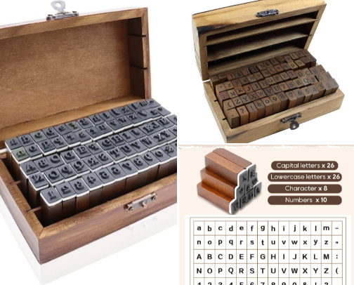 Download - Creative set: 70Pcs Wooden Rubber Alphabet Letter Number Stamps, Rectangular, Capital & Lower Case, DIY Craft Card Making, Scrapbooking Supplies (Dark Wooden) set cover photo collage