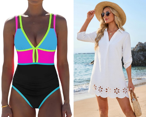 Ladies Must Have Swimsuits, Cover Ups and Cute Sandals cover photo collage