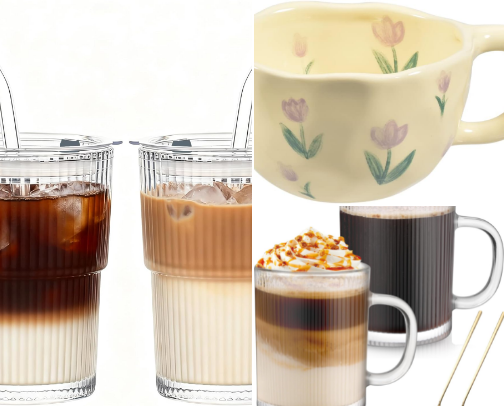 ‘that girl’ coffee setup 🎀☕️🥐 cover photo collage