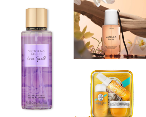 The body mists, lotions and perfumes that I use, also smell the most beautiful❤️‍🔥 cover photo collage