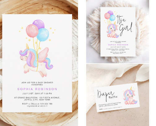 Whimsical Rainbow Unicorn Magical Baby Shower cover photo collage