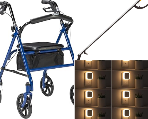Home safety items to prevent falls in the elderly. cover photo collage