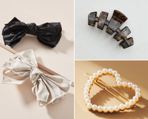 Holiday Hair Accessories for Women: Velvet Bows, Claw Clips & Pearl Barrettes cover photo collage