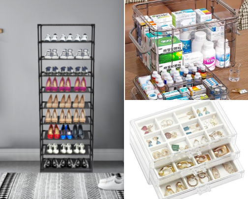 Decluttering benefits and strategies plus practical storage products cover photo collage