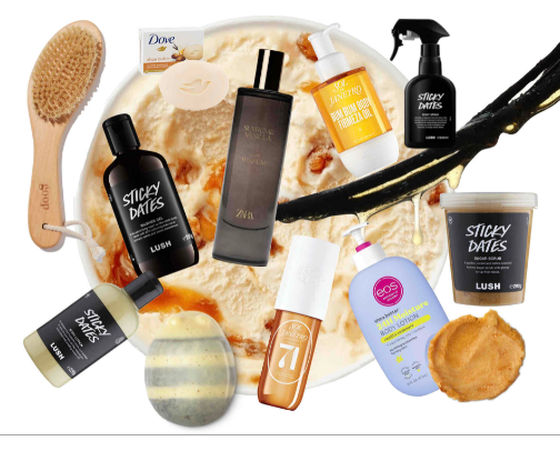 Sweet and warm vanilla caramel shower body routine cover photo collage