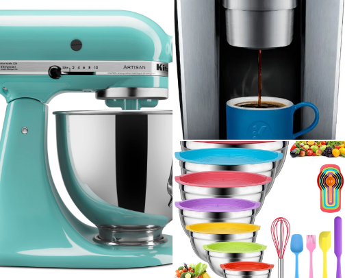 "Items in my kitchen That gets regular use and I can't live without! Let's get baking!" cover photo collage
