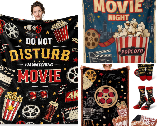 Cozy Movie Night Must-Haves: Top Blankets, Snacks & Gift Baskets cover photo collage