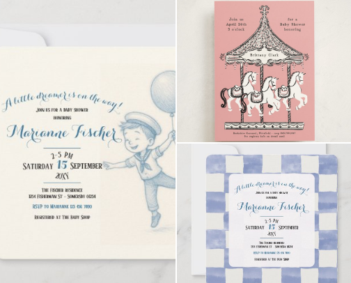 Retro whimsical baby shower invitations cover photo collage