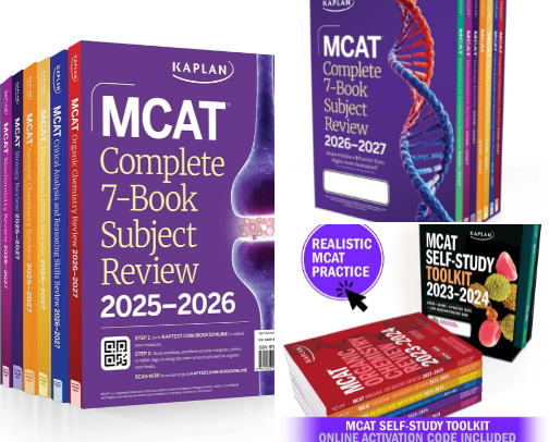 Get Free - MCAT Self-Study Toolkit 2026-2027: Includes MCAT Complete 7 Book Set, 6 Full Length Online Practice Tests + Customizable 3,000 Question Practice Bank (Kaplan Test Prep) bundle cover photo collage