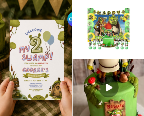 🐸 Shrek Birthday Party Ideas | Ogre Theme Kids Party Decor, Green Birthday Inspiration & Fun Ideas cover photo collage