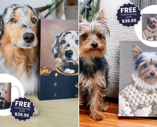 Hand-Drawn Pet Portrait Canvas Print (Multiple Sizes) cover photo collage