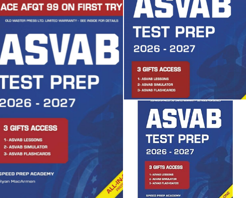 Read Online - ASVAB Test Prep: The Most Powerful Study Guide to Get Ready for the Current Exam in Just 1 Week & Score 99 on the AFQT at Your First Try [INCLUDES: ASVAB Test Simulator, Videos Lessons & Flashcards] for ambitious military recruits cover photo collage