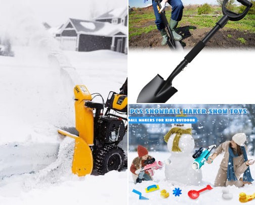 Snow removing equipments cover photo collage