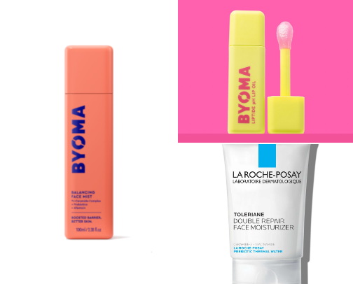 Sensitive skin, skincare products cover photo collage
