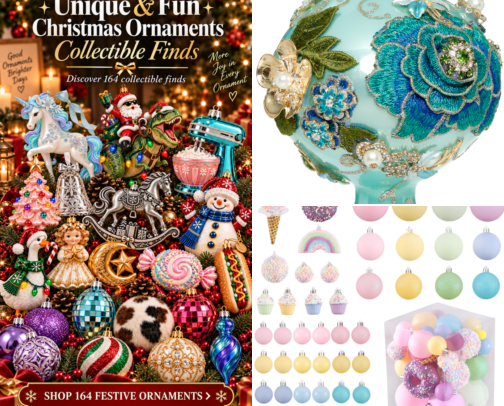 Unique & Fun Christmas Ornaments | Collectible Finds cover photo collage
