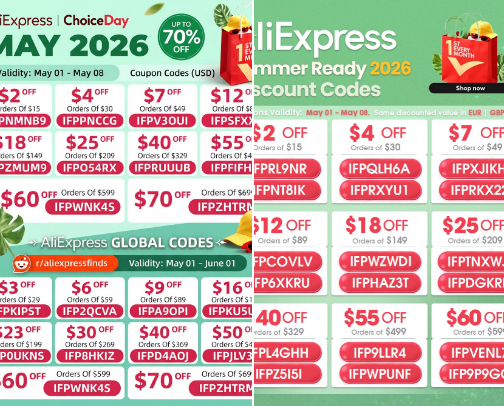 ✂️ AliExpress Promo Codes [Updated – May 4, 2026] cover photo collage