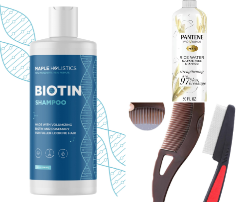 Products for hair health and beauty cover photo collage